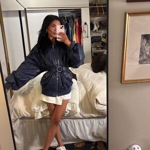 WeWoreWhat Navy Faux Shearling Collar Bomber (Oversized)